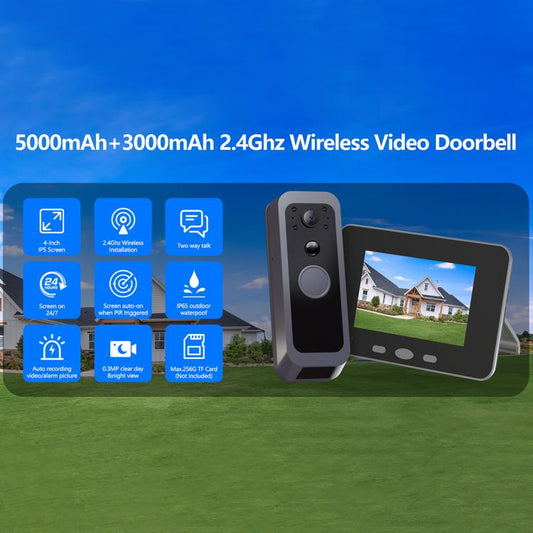 Video doorbell intercom kit with exterior camera and 4-inch gray screen monitor