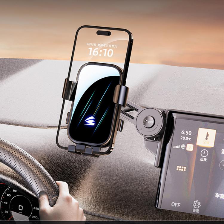 Dashboard phone holder mount with clamp bracket and extension arm, cradle for smartphone