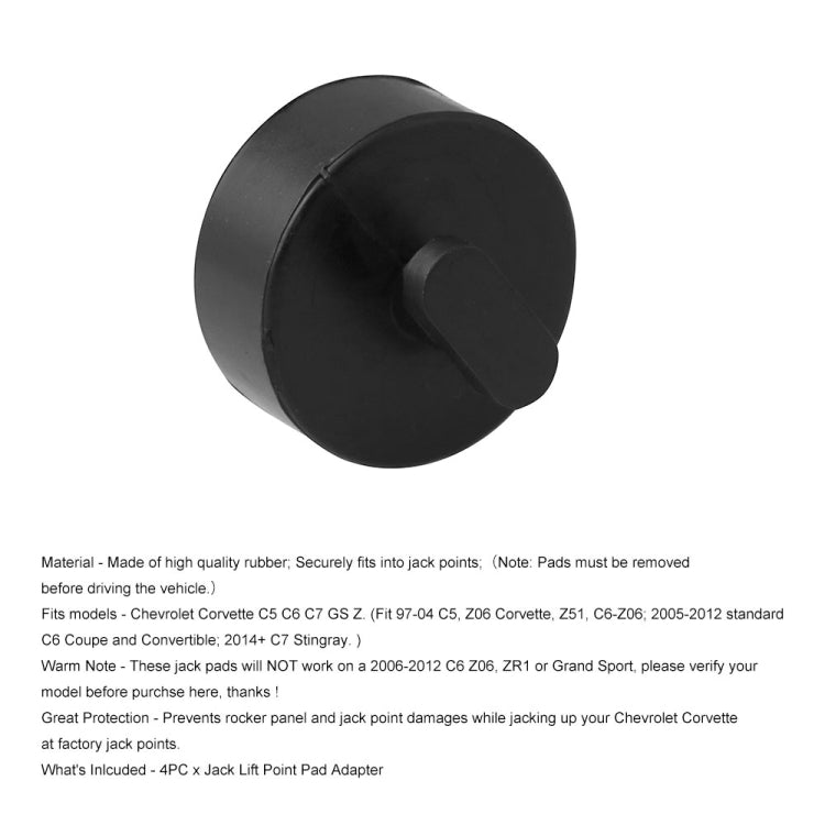 Black rubber car jack pad close-up, round base with raised center post and side tab