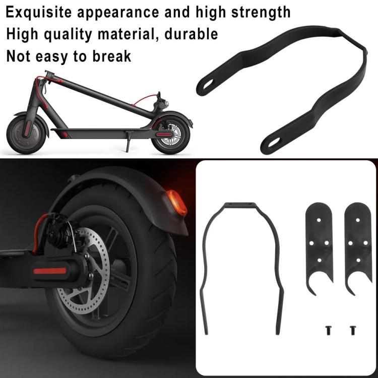 Black rear fender gap cover brackets with curved arms and mounting holes