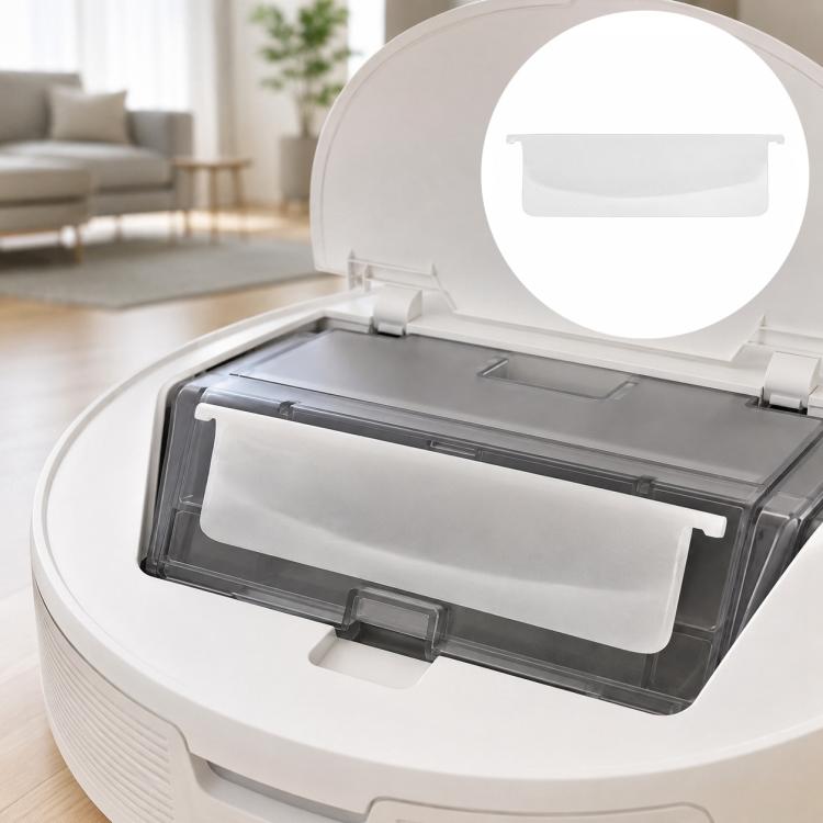 Gray and clear dust box flap holder insert for robot vacuum