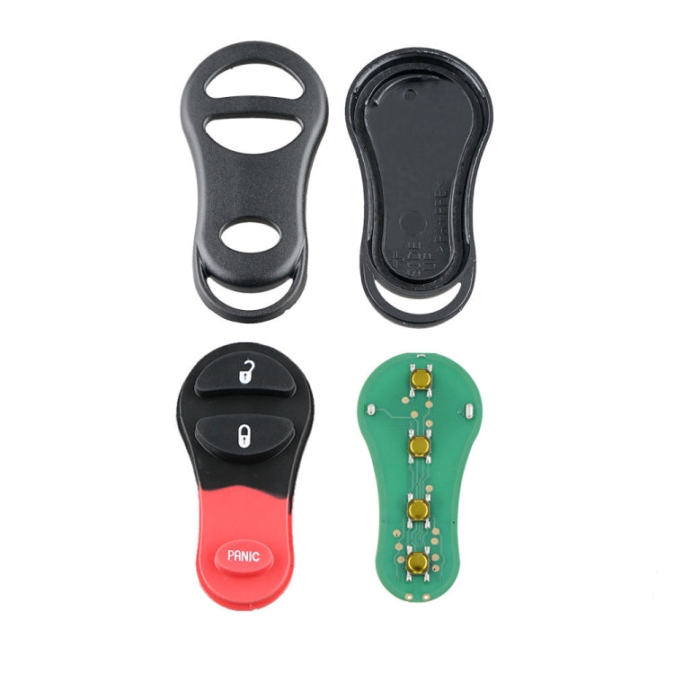 Car key fob parts set: black case, red PANIC insert, and green circuit board