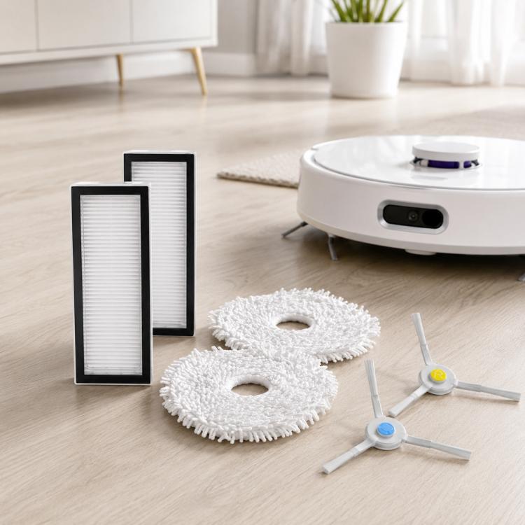 White full-fiber mop pads and replacement air filters for robot vacuum