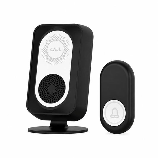 Wireless caregiver call receiver and waterproof call button, black with speaker grille