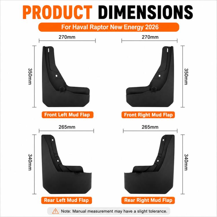 Set of 4 black car mud splash flaps for fender guards, front and rear left/right