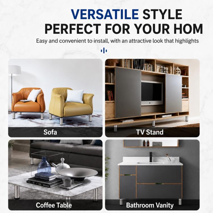 Stainless steel furniture legs installed under home furniture pieces