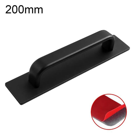 Black 200mm surface-mount aluminum pull handle with rounded base plate