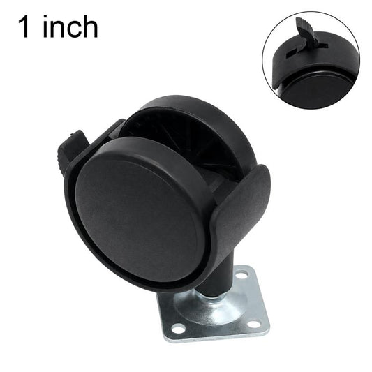 1-inch swivel caster with locking plate, black rubber wheel, metal mounting plate