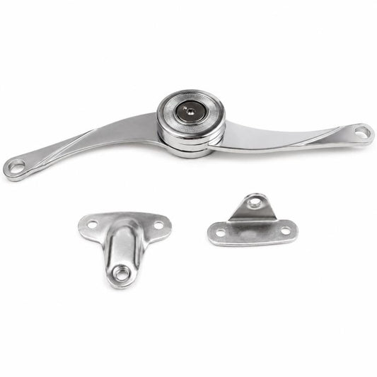 Flip-up cabinet door support rod stay hardware set with mounting plates, knife style