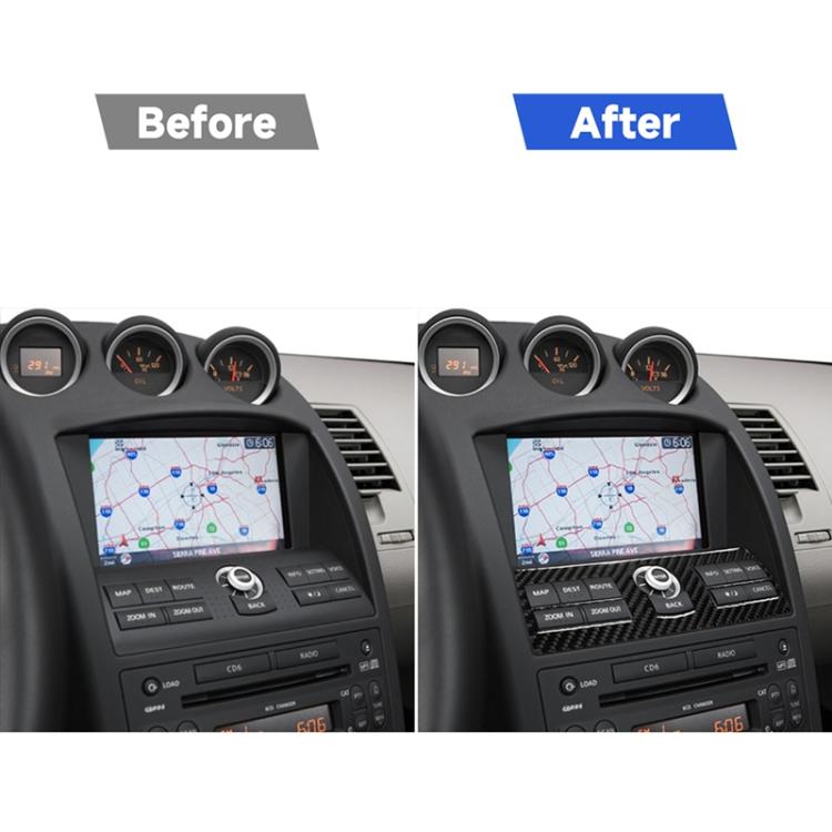 Dashboard navigation control area with sticker trim in before/after view
