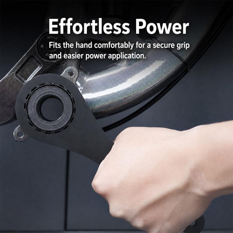 Bike crankset removal axis spanner wrench held in hand