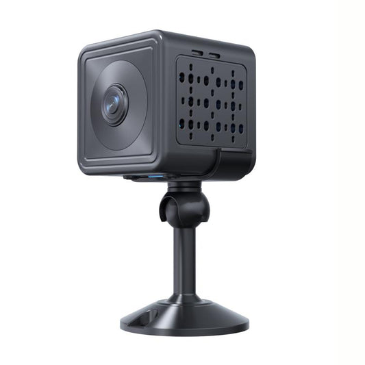 Dark gray smart WiFi IP security camera with front lens and perforated speaker grille