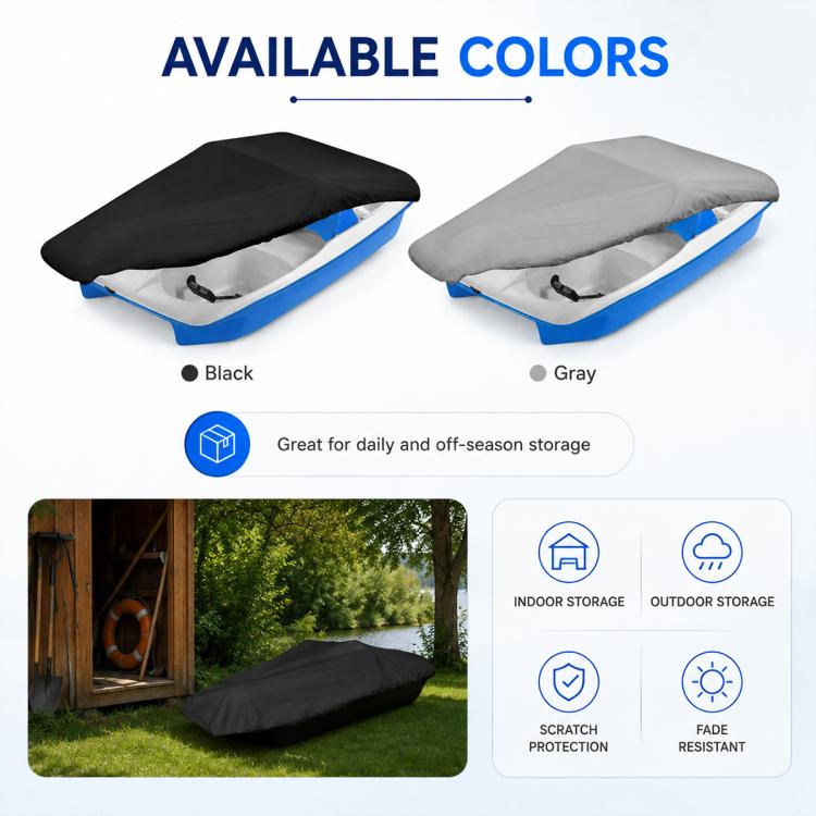 Black and gray pedal boat covers with elastic straps for waterproof storage