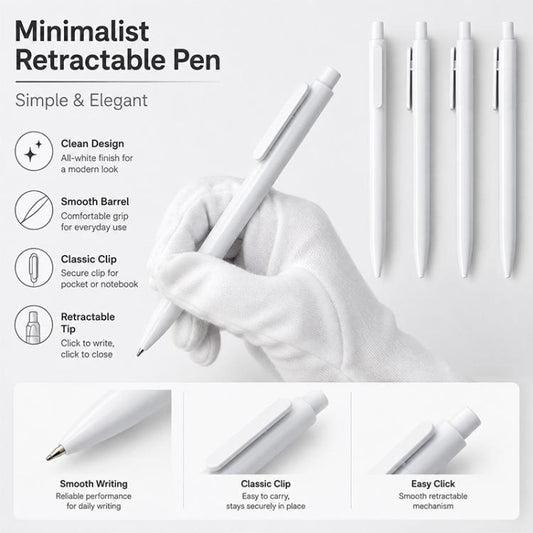 10 PCS/Pack Retractable Minimalist White Ballpoint Pen, 1.0mm Bullet Tip