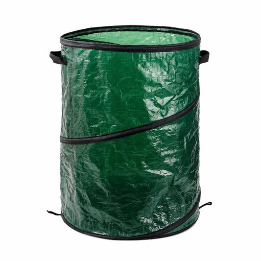 Round green leaf garbage bin with black band and wide top opening