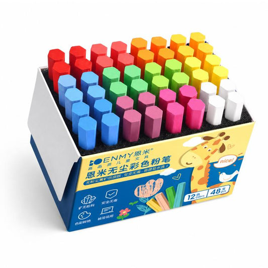 ENMY dust-reduced colored chalk set in a tray, assorted red, blue, green, yellow, and more