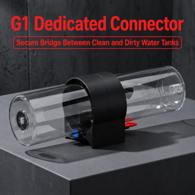 Clear-tube and black G1 style connector with blue insert and red latch.