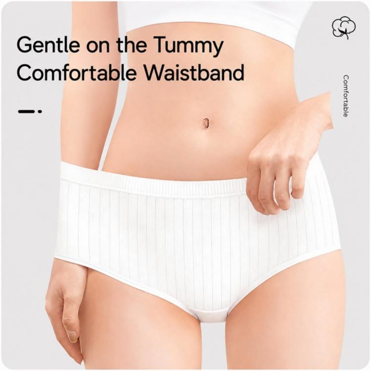 Women’s disposable underwear briefs, white waistband and smooth pinstripe coverage