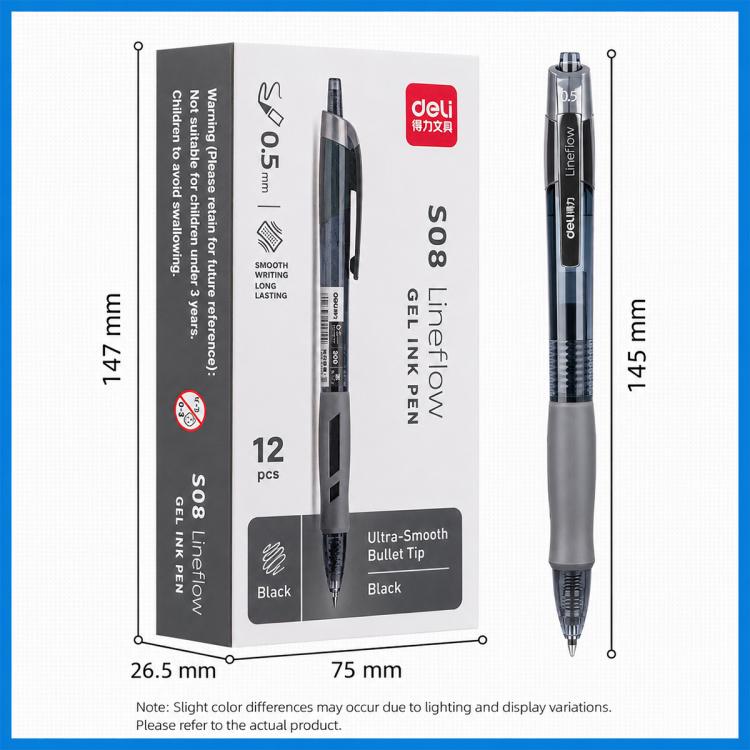 0.5mm retractable gel pen set, 12 pens, black ink, retail box with sizes