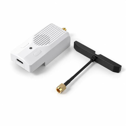 White nano RF module transmitter with metal antenna connector and stub antenna