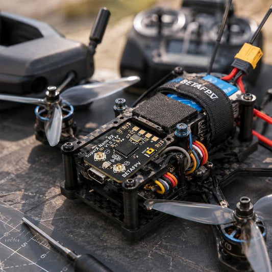 BETAFPV ELRS receiver board with dual antennas and wiring connectors