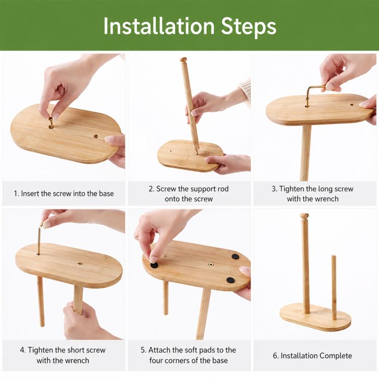 Bamboo countertop storage rack parts shown during installation