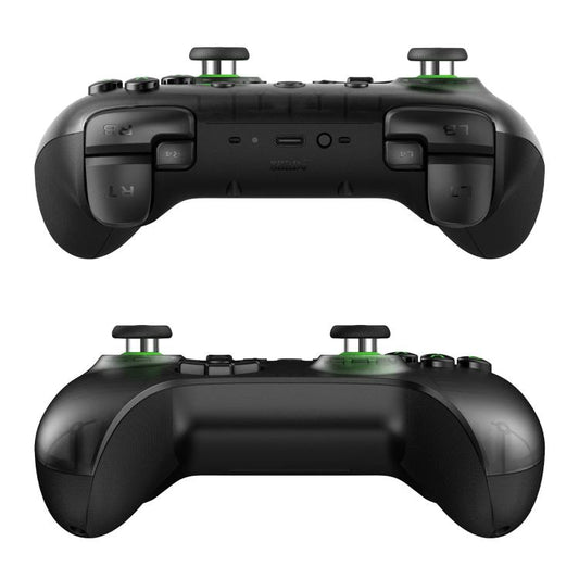 8BitDo Orion Youth wireless controller angled top view with green joystick caps