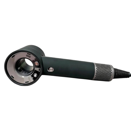 Silicone hair dryer protective case, dark shell with vented mesh and cutout ring