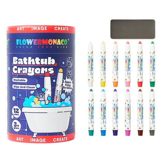 Flower Monaco Children Bathroom Smooth Painting Crayons Glass Crayons, 12 Colors