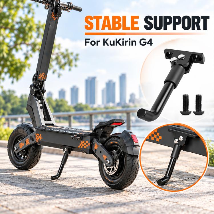 Black scooter side kickstand leg and mounting plate with two screws