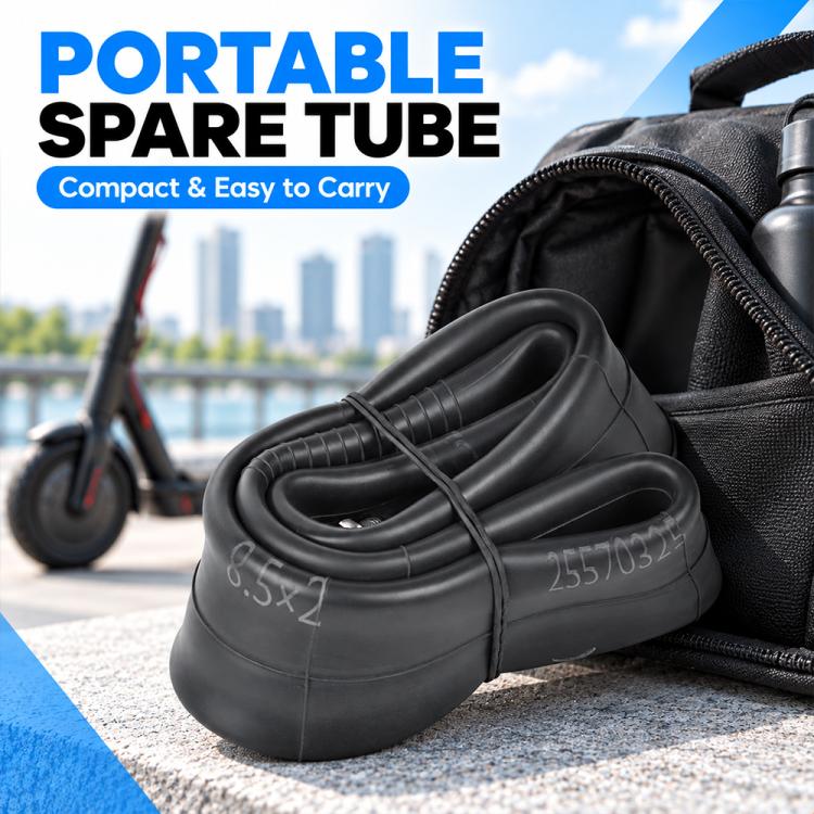 Coiled 8.5-inch inflatable inner tube spare, black rubber with valve stem