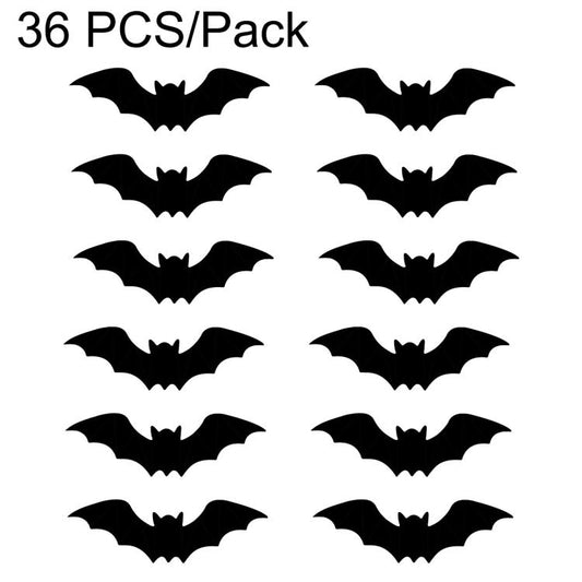 Set of 3D LED bat wall decorations, black bat shapes (36 pcs)