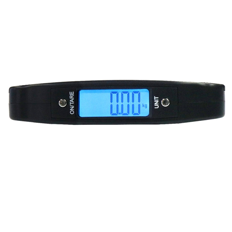 Luggage belt scale close-up with blue LCD reading, ON/TARE and UNIT controls