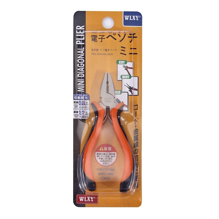 WLXY 4.5-inch cutting pliers blister package with cut and bend instructions