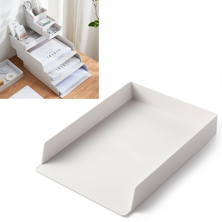 Desktop A4 file storage box, grey-white removable organizer tray with lid