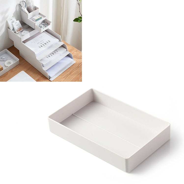Grey-white desktop file storage tray box with open empty organizer