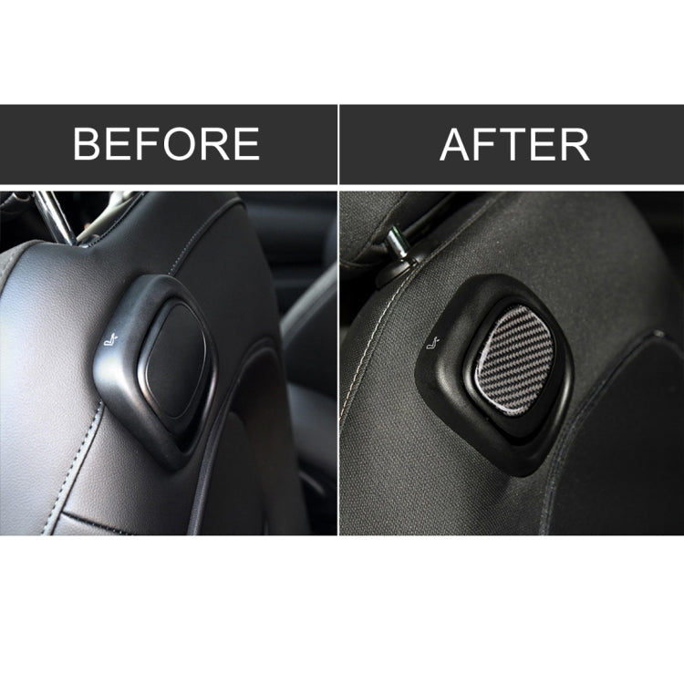 Car seat back handle with installed carbon fiber oval decorative sticker and black surround