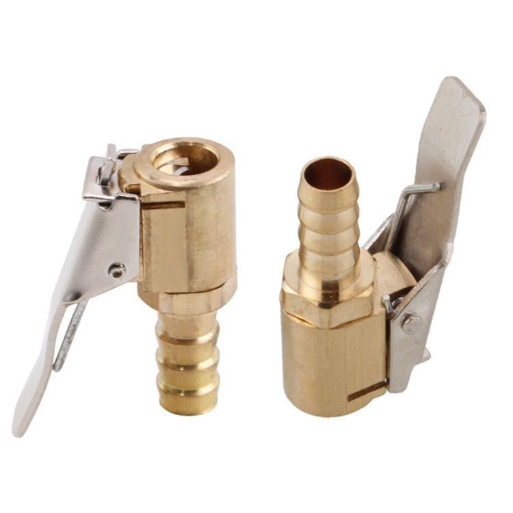 Brass tire air inflator chuck set with metal clip clamps, 6mm connector ends