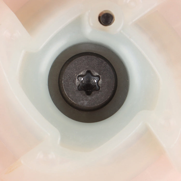 Husqvarna recoil starter housing screw and black cap in white plastic