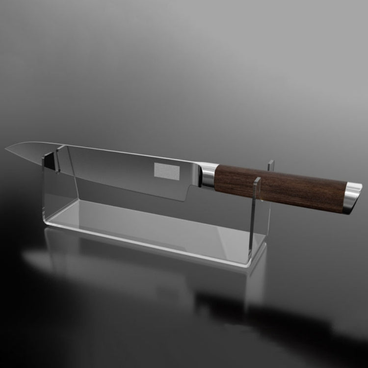 Clear acrylic knife display holder with side clamps for blade and handle