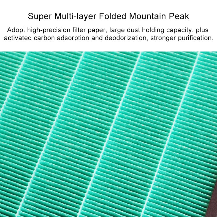 Teal pleated filter media for air purifier, close-up of folded layers