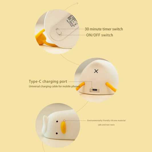1W USB Charging LED Lie Flat Duck Silicone Touch Sensing Night Light, Flat Duck