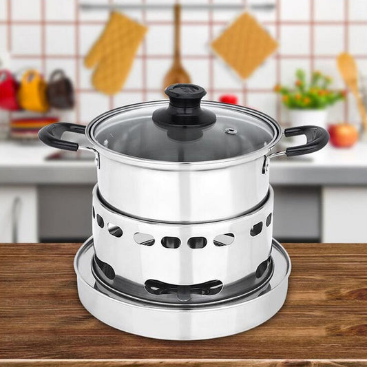 Portable Outdoor Stainless Steel Wick Alcohol Stove Single Small Pot Set, Size: 14cm, Size: 14cm