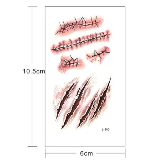 Wound scar tattoo stickers sheet, S-165: stitched cuts, scratches, and scars (10.5cm)