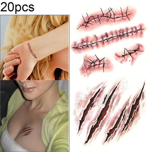 Temporary wound scar tattoo stickers: stitched cuts and scratch marks on skin