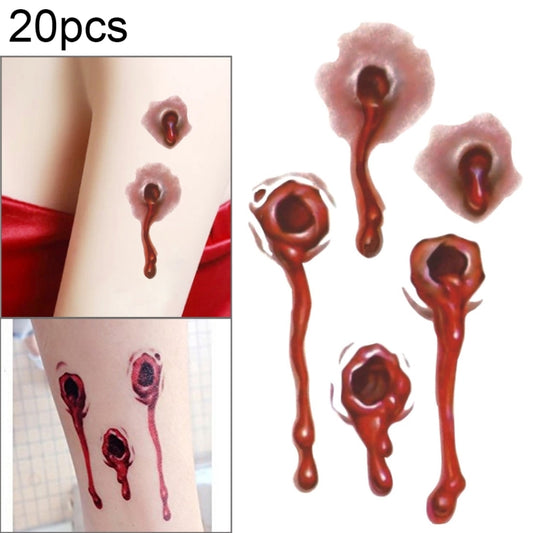 20 temporary bullet wound blood tattoo stickers with realistic red wound designs