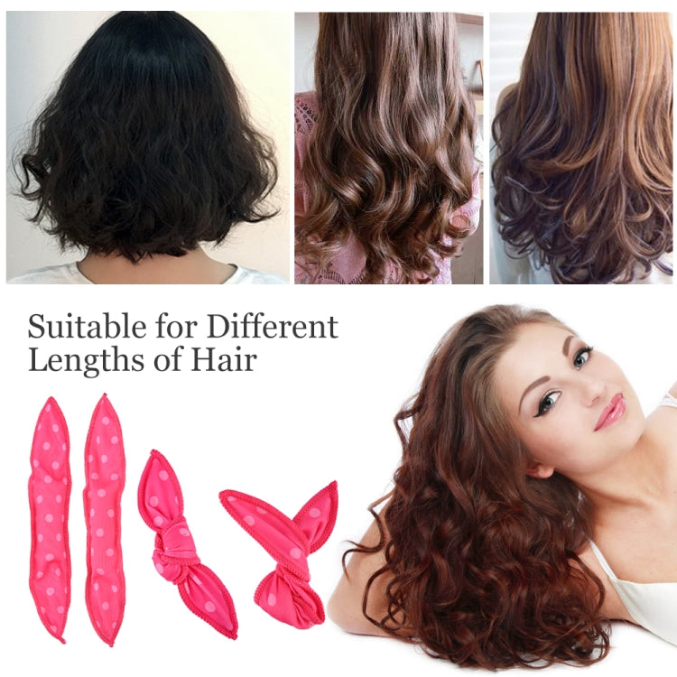 Pink wave-point sleeping hair curlers with rabbit-ear ties for styling different hair lengths