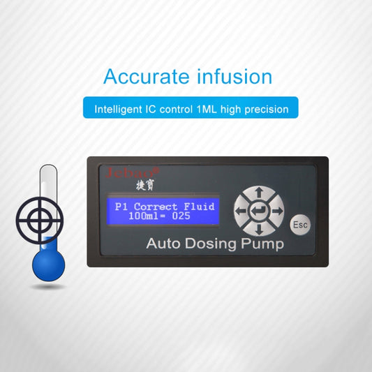 Auto dosing pump control panel with LCD screen and circular navigation buttons