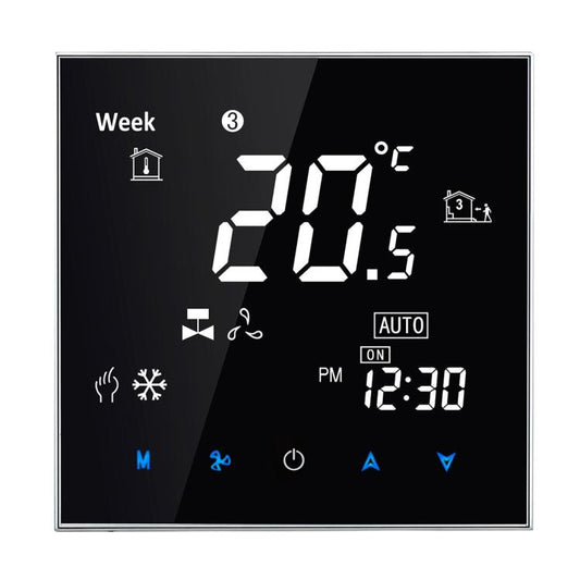 BAC-2000 Central Air Conditioning Type Touch LCD Digital 2-pipe Fan Coil Unit Room Thermostat, Display Fan Speed / Clock / Temperature / Time / Week / Heat etc., BAC-2000 (Black), BAC-2000 (White)