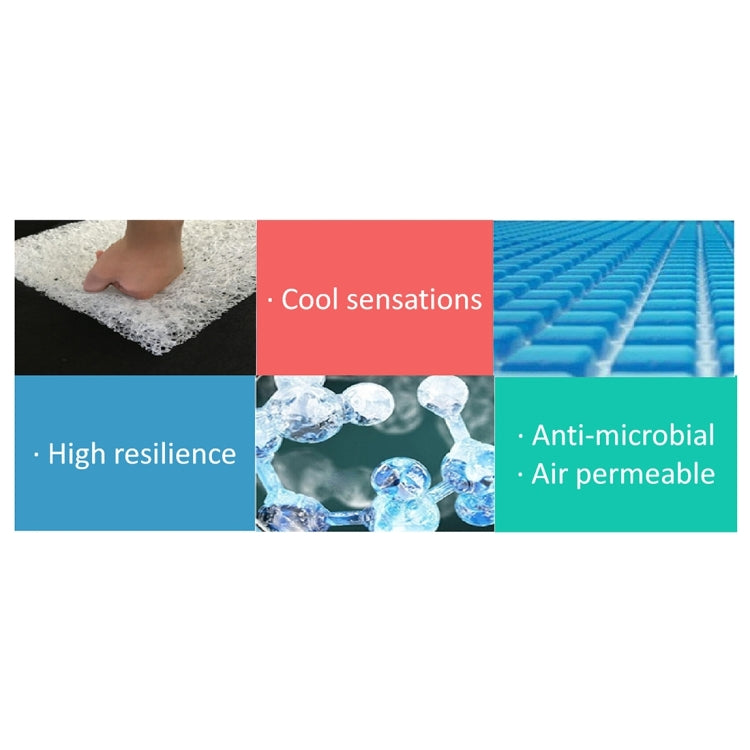 Cooling dog pad bed features infographic: cool sensations, anti-microbial, air permeable